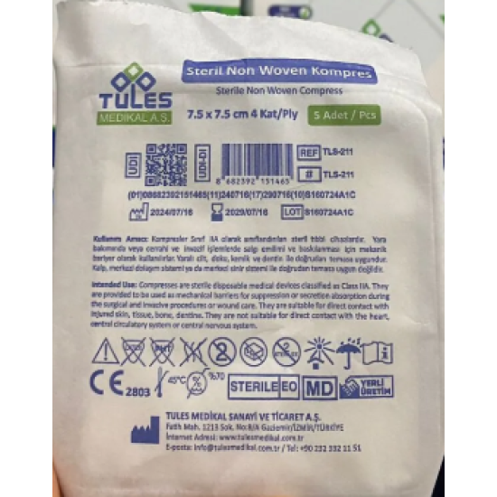 GAZ KOMPRESS TULES STERİL NONWOVEN 7,5X7,5/5`Lİ GAZ KOMPRESS TULES STERİL NONWOVEN 7,5X7,5/5`Lİ